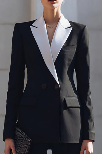 Peak Lapel Slim Fit Black and White 2-Piece Work Suit